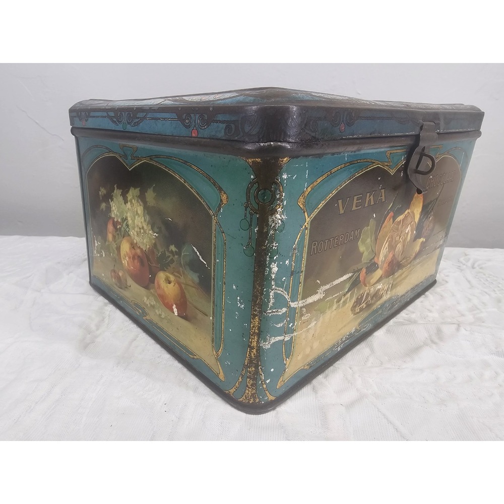 Rare Antique Veka  Chocolade‎ und Cacao Store  Cocoa Tin 1900s floral - Picture 8 of 12
